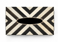 Geometric Bone Inlay Tissue Box Cover – Black & Ivory Chevron Design