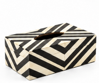 Geometric Bone Inlay Tissue Box Cover – Black & Ivory Chevron Design