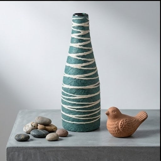 Handcrafted Speckled Teal Stripe Bud Vase
