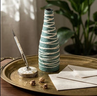 Handcrafted Speckled Teal Stripe Bud Vase