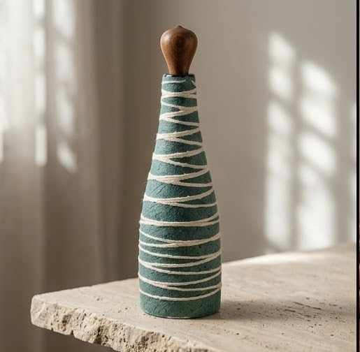 Handcrafted Speckled Teal Stripe Bud Vase