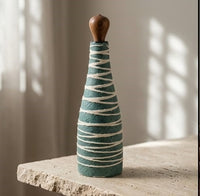 Handcrafted Speckled Teal Stripe Bud Vase