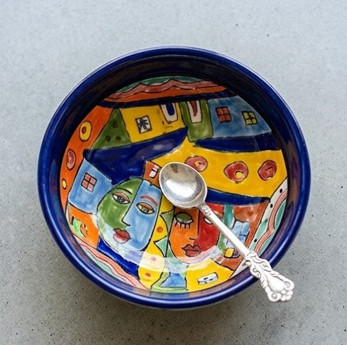 Hand-Painted Multicolor Ceramic Serving Bowl – Village Art Design