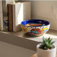 Hand-Painted Multicolor Ceramic Serving Bowl – Village Art Design