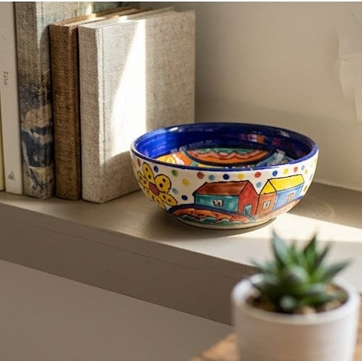 Handcrafted Multicolor Hand-Painted Ceramic Serving Bowl