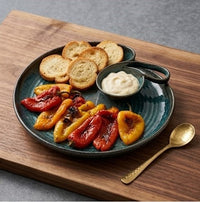 Artisan Teal Reactive Glaze Chip and Dip Serving Platter
