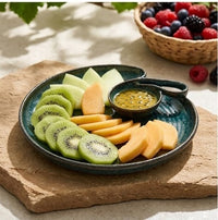 Artisan Teal Reactive Glaze Chip and Dip Serving Platter