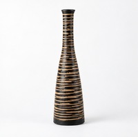 Handcrafted Matte Black Bud Vase with Natural Etched Stripes