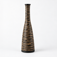 Handcrafted Matte Black Bud Vase with Natural Etched Stripes