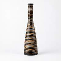 Handcrafted Matte Black Bud Vase with Natural Etched Stripes