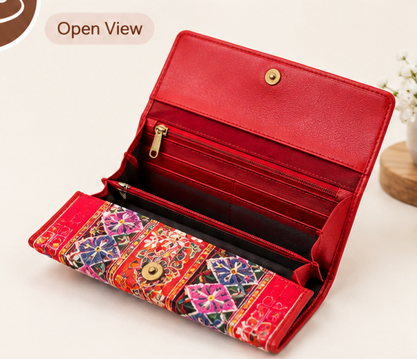 Artisan Hand-Painted Floral Leather Bi-Fold Wallet