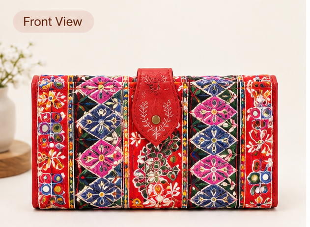 Artisan Hand-Painted Floral Leather Bi-Fold Wallet