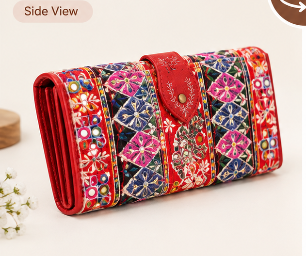 Artisan Hand-Painted Floral Leather Bi-Fold Wallet