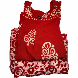 Batik Print Cotton Skirt and Top, Red