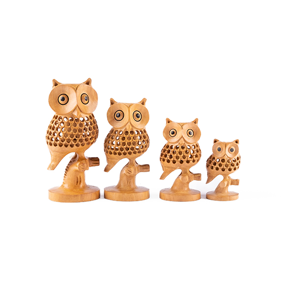 buy carved wooden owl statue (set of 4) online