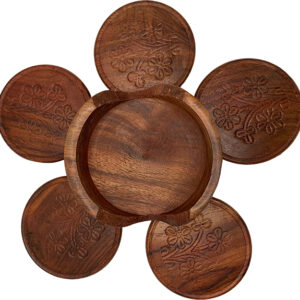 Round Wooden Coaster Set of 5