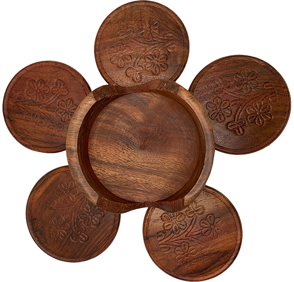 buy round wooden coaster set of 5 online in india