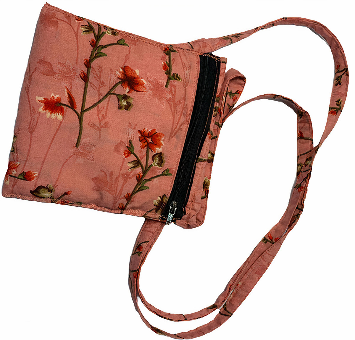 printed sling bag with zipper, baby pink