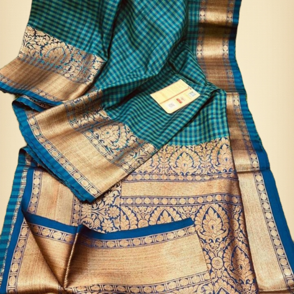 Elegant Blue Tussar Silk Saree with Intricate Zari Work and Attached Unstiched Blouse – Perfect for Weddings,  and Party Wear