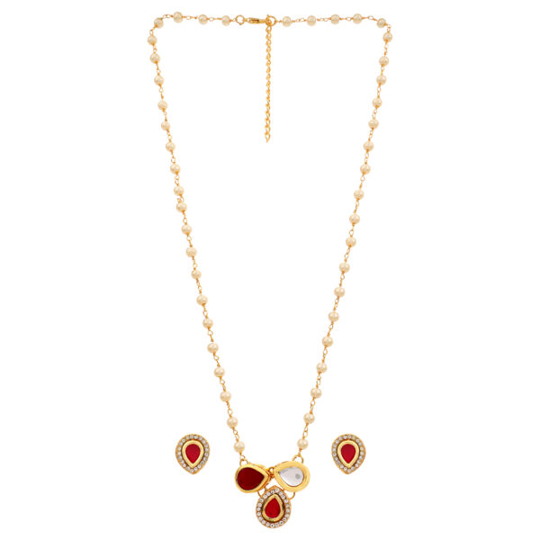 3 petal Pink Pearl chain Necklace set