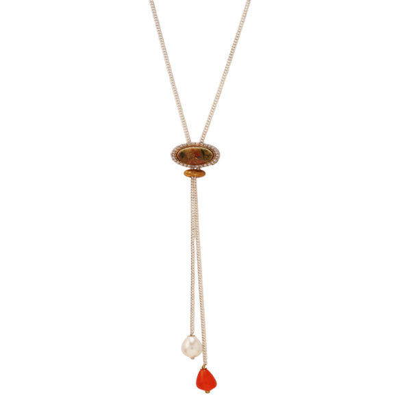 Aurora Hued Lariat- Silver Necklace
