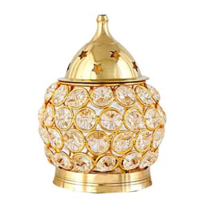 Royal Overseas Brass Matki Shape Diya with Crystal Embellishments Traditional Decorative Oil Lamp for Pooja & Gifting
