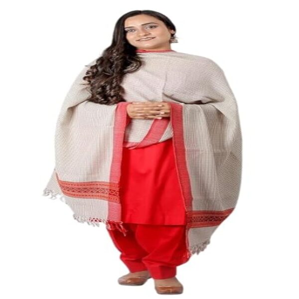 Shoogloo Embroidered Patti Pure Woolen Stole with Kullu Weaving Design Elegant Ivory Shade Wrap