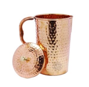 DSH Pure Copper Hammered Jug with Lid (1000 ML) Ayurvedic Water Storage for Home & Kitchen