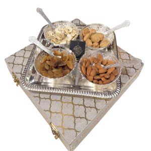 DSH Silver Plated Bowl Set with Tray and Spoon (Set of 9 Pieces) Elegant Gift for Home Decor, Dry Fruits, Sweets – Ideal for Diwali, Weddings, Anniversaries, Return Gifts