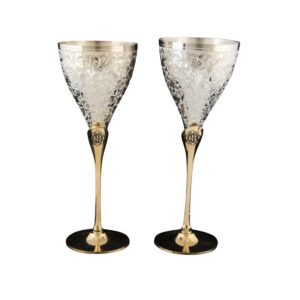 DSH Silver Wine Glass Set Champagne Glass Flute Design Goblet Glass Best for Parties, Pack of 2
