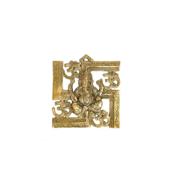Agarwal's Creations Vintage Ganpati Swastik Wall Hanging Auspicious Metal Decor for Home & Temple