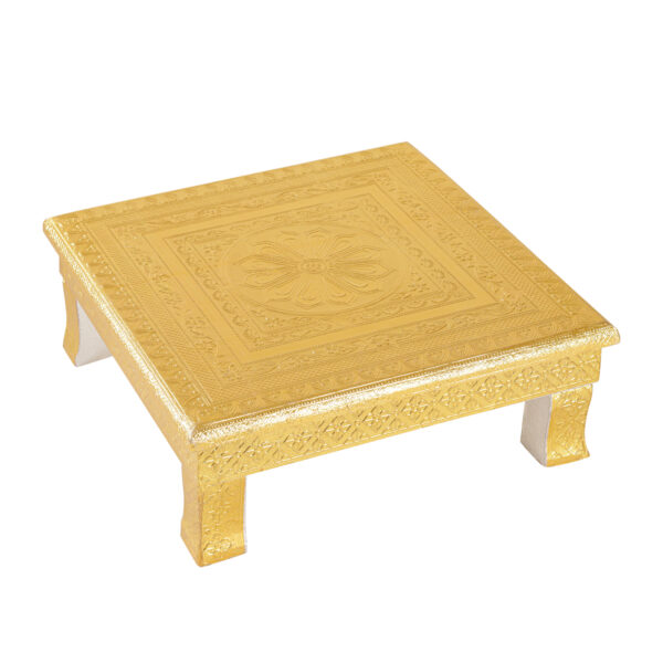 Agarwal's Creations Luxe Gold Woodcraft Chawki Elegant Wooden Platform for Pooja & D?cor