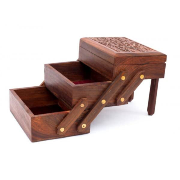 SWH Wooden Jewellery Box Folding Design Handcrafted Organizer for Rings, Earrings, Chains & More