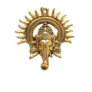Kridaykraft Golden Lord Ganesha with Sun Metal Wall Hanging Decorative Showpiece for Home, Pooja Room & Gift