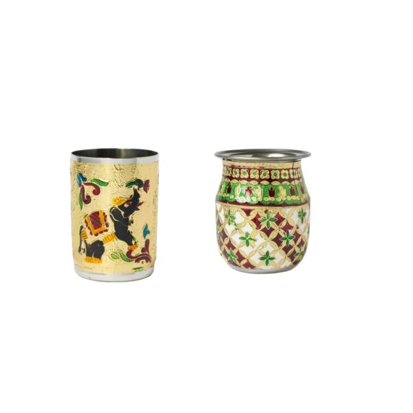 Agarwal's Creations Meena Fusion Lota & Glassware Handcrafted Stainless Steel Elegance