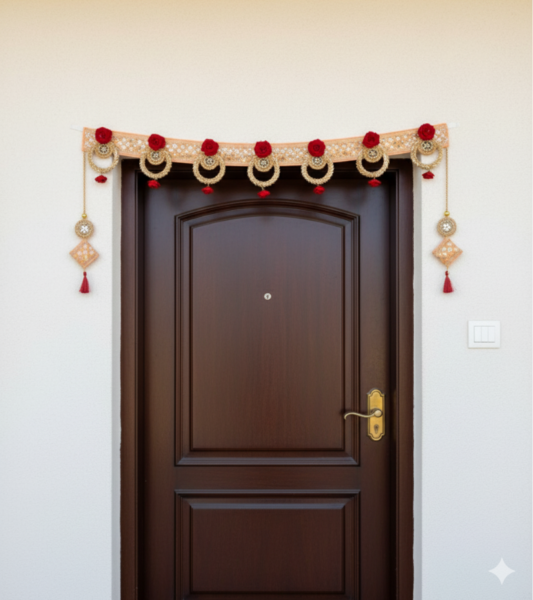 ART BY CHAITASI | Handmade Red Gota Patti Toran (231.14 cm) | Stylish Entrance Door Thoranam | Diwali Bandarwal Decoration) | Stylish Entrance Door Thoranam | Diwali Bandarwal Decoration