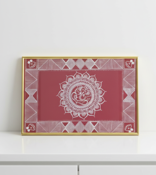 Aipan Art Frame – Handmade Wooden Wall Hanging for Home Décor