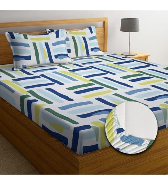 Homdazal Microfibre Abstract Queen Blue Bedsheet – Soft, Elegant & Durable